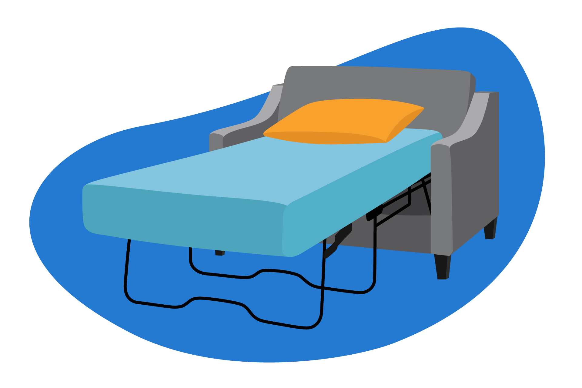 Sofá cama pequeno individual aberto em formato de cama